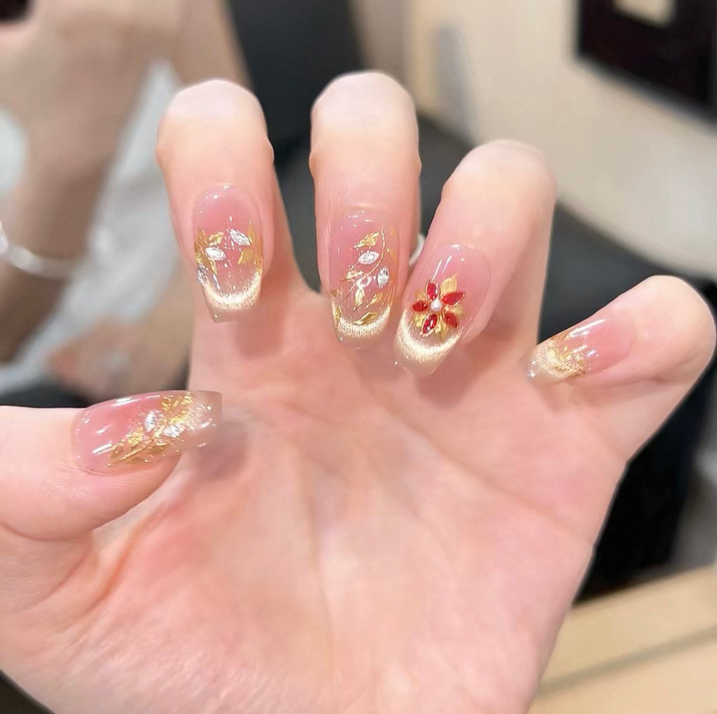 0.78-inch trapezoidal nude pink glitter sticker wearing nail art