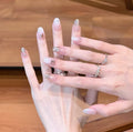 0.7in ellipse Nude Silver Mirror Crystal Accent Fake Nails