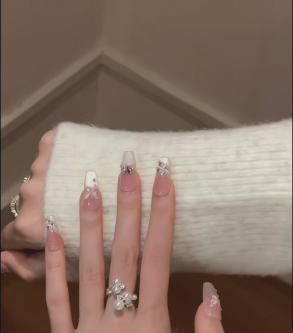 Nude gradient butterfly patch press-on nail art series